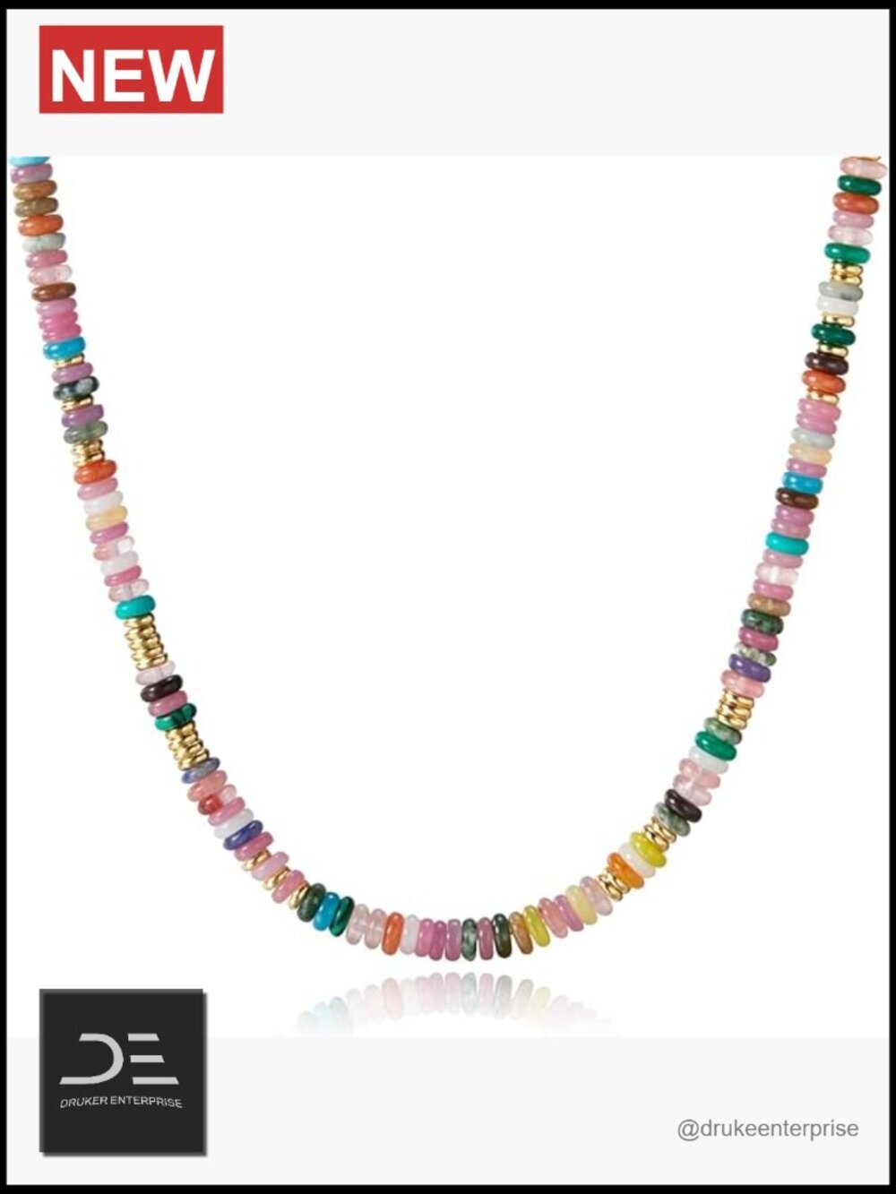 Natural Stone Gemstone Choker Necklace 14K Gold Plated Handmade